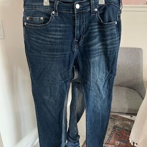 True Religion Blue Jeans Rocco Relaxed Skinny Dark Wash Denim 38x32